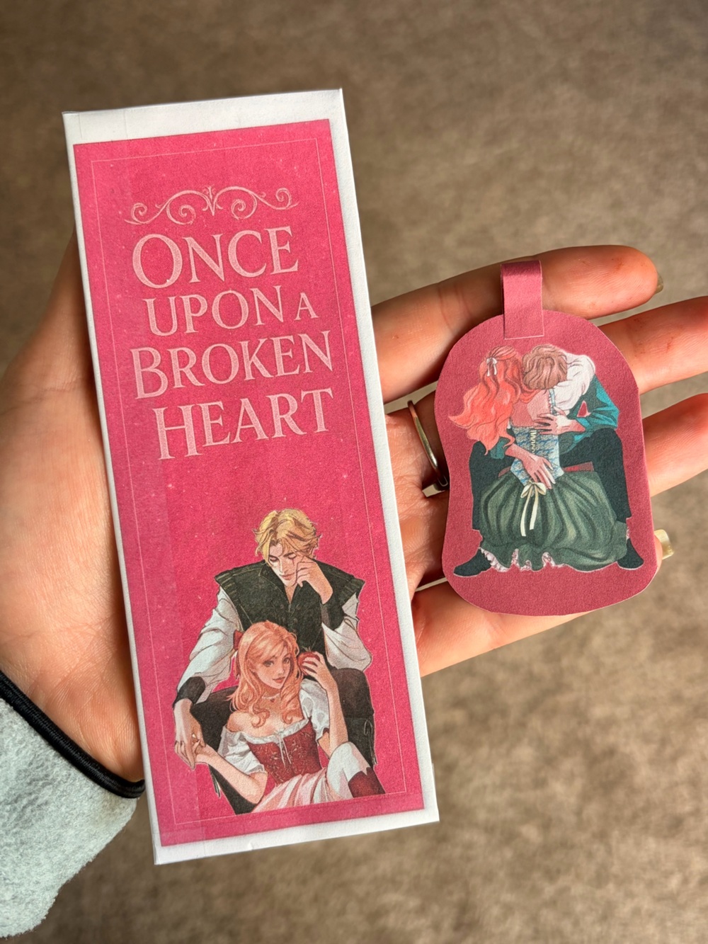 Handcrafted Once Upon a Broken Heart Bookmark and Matching Pink Keychain Set